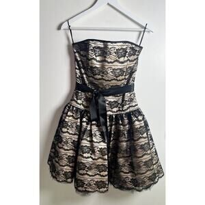 VTG 90s JESSICA MCCLINTOCK GUNNE SAX Dress Strapless Black Lace Overlay Mini Sm